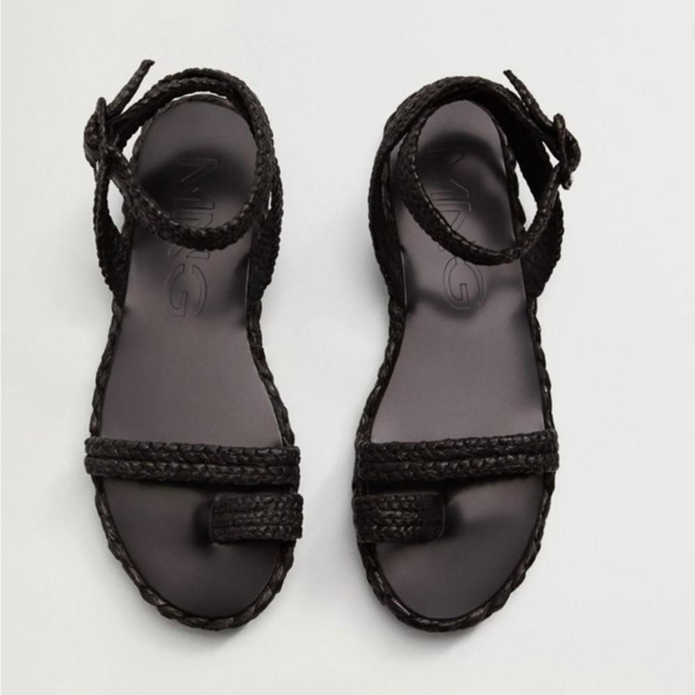 NWOB MANGO MNG BLACK Raffia braided‎ sandals​​​​​ - Picture 5 of 5
